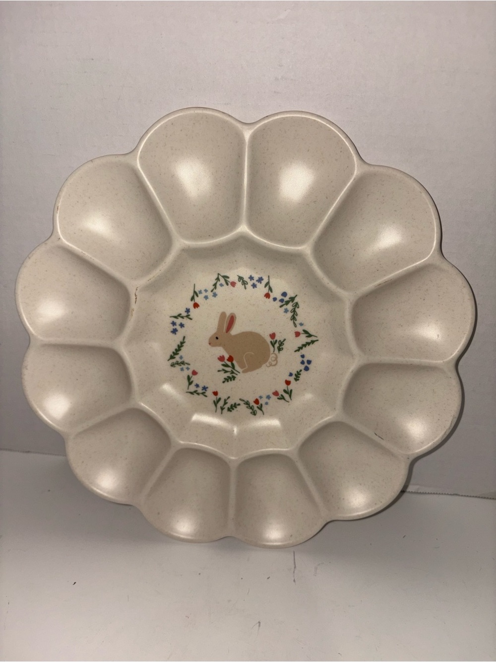 Bunny Floral Egg Platter - Cream Deviled Egg Tray- Melamine